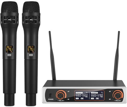 CIGAA Wireless Microphones, UHF Cordless Dual Handheld Dynamic Wireless Microphone System with Receiver for Karaoke Wedding DJ Party Speech Church Class Outdoor Events