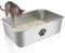 PTLOM Edelstahl Katzenklo, Große Katzentoilette aus Metall, Spritzwassergeschützt und Antihaftbeschichtet, Katzenklo XXL, Geeignet Für Große und Kleine Katzen, Kaninchen，Camo Pfote，60x40x15cm