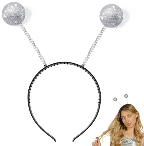 TAXTYHRE Alien Stirnband, Alien Haarreif, Alien Glitzer Kopfschmuck, Alien Kostümstirnband, Alien Kopfschmuck mit Kugeln, für Erwachsene Kinder Halloween, Faschings Kostüm Zubehör (Silber)