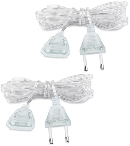 Powice 2 Stück Verlängerungskabel Dünn 5m, Verlängerungskabel Flach, Verlängerungskabel Dünnes Kabel, Dünnes Verlängerungskabel für LED-Licht und Den Außenbereich 220V