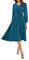 Spring Autumn Long Sleeves Flowy A Line Dress Wedding Guest Party Cocktail Chiffon Dress Midi Length Dress Peacock Blue M