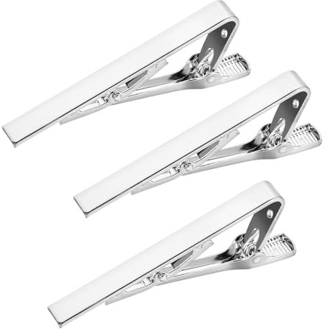 Lot de 3 pinces à cravate argentées pour homme - Pour cravates régulières - Cadeau idéal pour un anniversaire ou un travail - Cadeau idéal - Pour une réunion - Argenté et noir, 5.5× 2 × 0.7 cm, Acier