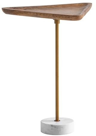 Wohnling Beistelltisch Mango Massivholz Echter Marmor 45x40x55 cm Anstelltisch, Kleiner Abstelltisch Dreieckig, Wohnzimmertisch Couch Modern, Sofatisch Hoch