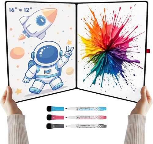 iNenya Doppelseitiges Whiteboard, 40,6 x 30,5 cm, ausziehbar auf 61 x 40,6 cm, trocken abwischbar, mit 3 Markern und Anti-Ghosting-Oberfläche, magnetisch, ultradünn für Büro, Schule, Reisen, Zuhause