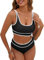 Yutdeng Costume da Bagno Donna Due Pezzi Costume Mare Bikini Set Vita Alta Push Up Sportivo Bikini con Controllo della Pancia Estiva Beachwear Swimwear da Spiaggia Piscina,Nero,XL