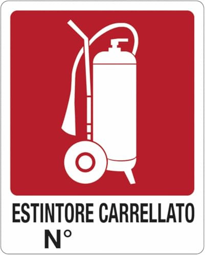 CARTELLO SEGNALETICO - ESTINTORE CARRELLATO N° - Adesivo Extra Resistente, Pannello in Forex, Pannello In Alluminio (Adesivo, 30x42 cm)