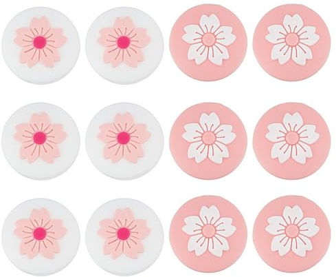 PLIGREAT 12 Stück Flower Daumengriffe Kawaii Thumbstick Kompatibel Mit Switch Soft Silicon Joystick Rocker Cover Ersatz Für Switch Lite Controller Zubehör 2 Farben