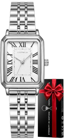 CIVO Vintage Damenuhr Klein Analog: Rechteckig Wasserdicht Edelstahl Uhr | Leichte Gold Silber Römische Zahlen Quartz Kratzfest für Moderne Frau - Klassisches Geschenke für Beruf und Alltag