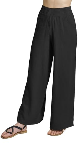 THE PEOPLE REP. Damen Outfit lange Hose aus geknitterter Baumwollgaze zum Kombinieren, Hose Schwarz, Gr. L