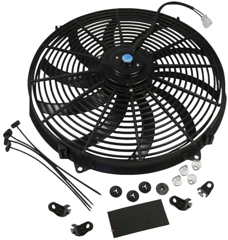 Ventilateur Électrique Universel pour Radiateur de Voiture 41cm 16 pouces 12V 160W 2320m³/h Ventilateur de Radiateur Silencieux Pales Courbées Système de Refroidissement de Voiture Moto Bateau VTT