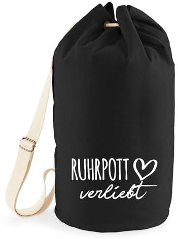 Huuraa Seesack Ruhrpott verliebt Geschenk 20 Liter Rucksack Black Baumwolle Ruhrpott Geschenkidee