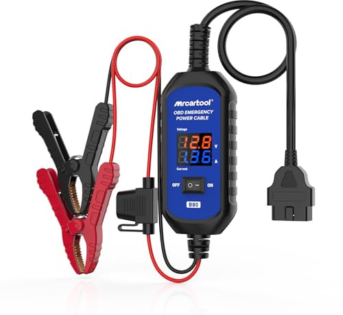 MRCARTOOL OBDII Notstromversorgung zum Schutz der Fahrzeugsteuerungseinheit (ECU), Anzeige von Spannung und Stromstärke, Mehrfachschutz, geeignet für den Austausch von Autobatterien