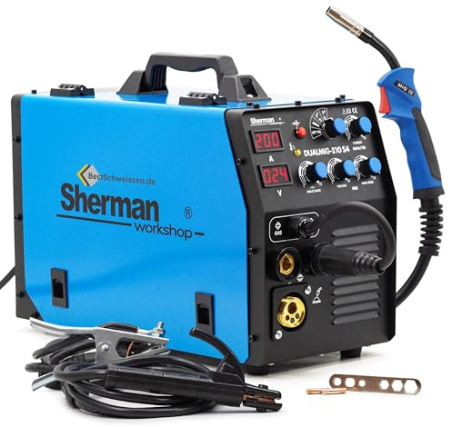 Sherman Dualmig 210 S4 Inverter Schweißgerät - MIG/MAG, WIG Lift & MMA, 200A, Vielseitig für Stahl & Aluminium, Kompakt & Leistungsstark - Bestschweissen.de