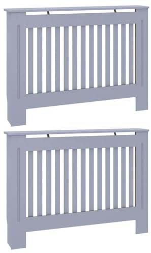 vidaXL RadiatorCover 2 pcs Grey 112x19x81.5cm Engineeredwood, Stylish, Modern Radiator Cover, Rectangular Engineered Wood, Glossy Finish, Functional Decor, Contemporary Home Accessory