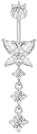 Besyvvin 925 Sterling Silber Bauchnabelpiercing 6/8/10/12mm Schmetterling Anhänger Bauchpiercing Piercing Bauchnabel Ring