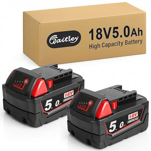 Waitley 2X M18B5 18V 5,0Ah für Milwaukee Akku M18 | kompatibel mit Milwaukee M18 18V Elektrowerkzeuge 48-11-1815 48-11-1820 48-11-1850 Lithium-Ionen, LED-Anzeige