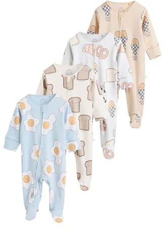 NEXT Baby Jungen Babyschlafanzüge mit Zweiwege-Reißverschluss, 4er-Pack