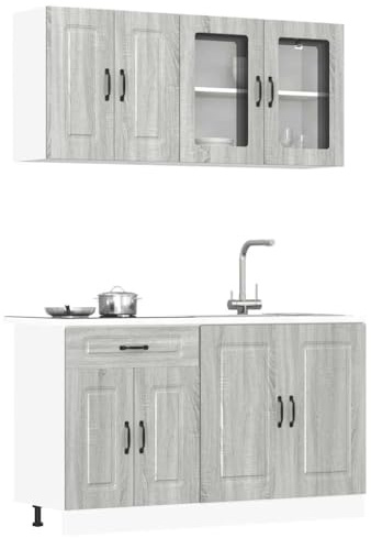 RCODSSK 4-TLG. Küchenschrank-Set Kalmar in Grau Sonoma aus Holzwerkstoff, Küchenzeile mit Unterschränken und verstellbaren Füßen für viel Stauraum