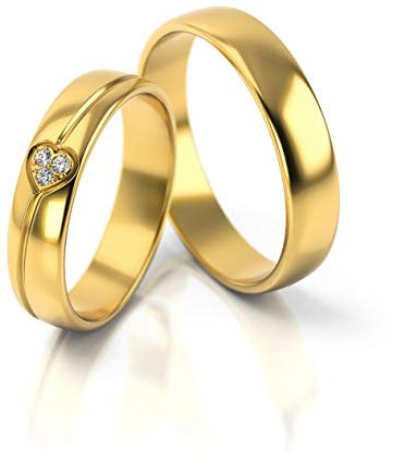 JC Trauringe Gold 585 Paarpreis Poliert I Eheringe 4,5 mm in traumhaftem Herz Design I Partnerringe Gelbgold mit Gravur in edler Schatulle I 2 Hochzeitsringe Herrenring & Damenring mit Steinen I PL314