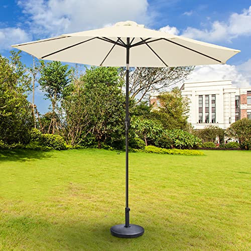 Green Bay 2.7M Round Garden Parasol Umbrella Outdoor Sun Shade for Patio/Beach/Pool Umbrellas with Winding Crank and 38mm Tilt Pole - Cream + Parasol Base