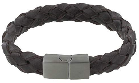 LES POULETTES BIJOUX - Mann Armband Breites Dunkelbraun Leder Geflecht - taille 21 cm