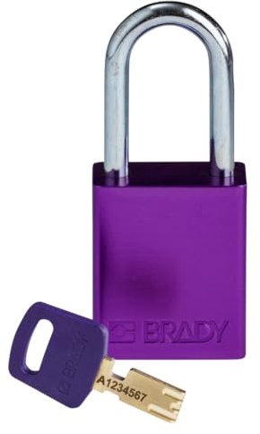 Brady SafeKey Vorhängeschloss Aluminium 1er-Pack - Lockout Schloss mit Schlüssel - Lockout Tagout Sicherheitsschloss für innen und außen - Bügelhöhe 38.10 mm - Verschiedenschließend - Lila