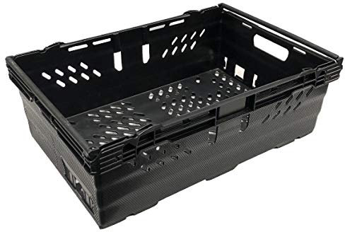 35 Litre BLACK Heavy Duty Stack Nest Bale Arm Plastic Supermarket Storage Box Swing Bar Container Crate! (1)