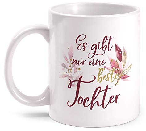 Fashionalarm Tasse Es gibt nur eine Beste Tochter - Dich beidseitig Bedruckt mit Spruch | Geburtstag Geschenk-Idee für Kinder Mädchen von Eltern, Weiß 330 ml