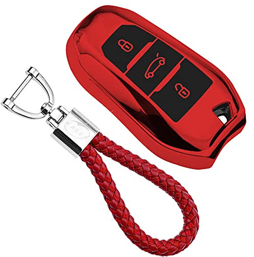 KASER Coque Clé en Silicone Compatible pour Peugeot Citroen 108 208 308 508 Citrone C1 C3 C5 Cover Housse Porte-clé TPU Protection Télécommande Keyless (Rouge)