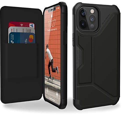 URBAN ARMOR GEAR UAG iPhone 12 Pro Max 5G - (6.7 inch) Flip Folio Cover with Card Slots and Viewing Stand Feather-Light Rugged Metropolis Protective Cover, SATN ARMR Black