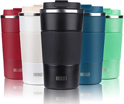 HASAGEI Kaffeebecher to go, Reisebecher Thermos Travel Mug Edelstahl Isolierbecher mit auslaufsicherem Deckel, Vakuumisolierung für Heiß- und Kaltwasser, Kaffee und Tee 380ml/13oz Schwarz