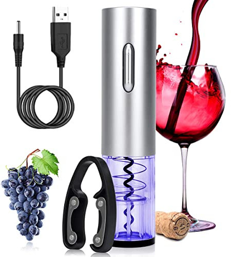 DASIAUTOEM Sacacorchos Eléctrico Inalámbrico, Abridor de Vino Automatico Profesional, Electric Corkscrew USB Recargable con Cortador de Papel de Aluminio Botellas de Vino, Abrelatas de Vino Set Regalo