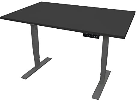 STIER Elektrisch höhenverstellbarer Schreibtisch THA, 120x80cm, schwarz/schwarz, Höhe 560-1210mm, melaminbeschichtete Platte