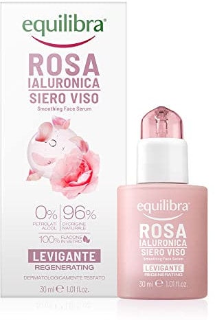 equilibra Viso, Rosa Ialuronica Siero Viso Levigante e Vellutante, a Base di Estratto di Rosa Damascena, Acido Ialuronico, Vitamina C e Ceramidi Vegetali, 30 ml
