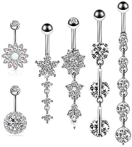 Banemi Bauchnabelpiercing Zart, Bauchnabelpiercing Edelstahl Ring Weiß Sonnenblumen Tropfenquaste Bananabells Geschenk für Mama