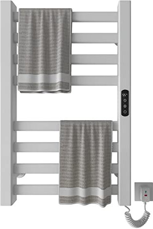 SKYLYZH Seche Serviette Electrique 450x700mm Porte Serviettes Chauffant Porte-Serviettes électrique Intelligent Radiateur Porte-Serviettes, Chauffage en Fibre de Carbone, Anthracite-White Right