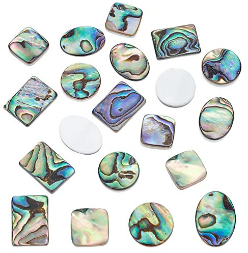 BENECREAT 16 Pièces Coquille D'Ormeau Naturel - Perles Rondes, Ovales et Carrées en Coquillage Paua pour Fabrication de Bijoux et Embellissements Artisanaux