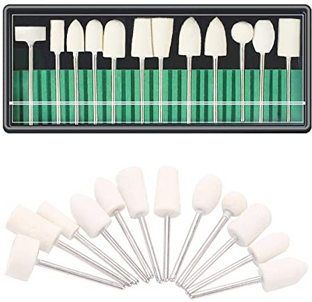 Woohome Filz Polieraufsatz, 12 Stück Polierscheibe mit Schaft für Bohrmaschine Polieraufsatz, Polierscheibe Polierköpfe Drehwerkzeug Zubehör zum Holz Schmuck Polieren Reinigen