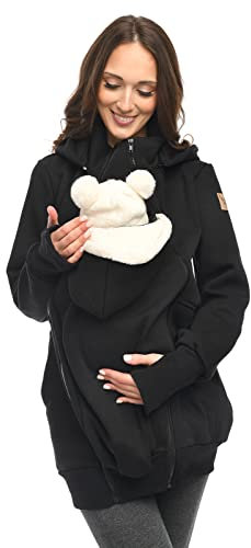 MijaCulture Veste de portage 3 en 1 - Pull de grossesse pour porte-bébé - Veste kangourou 4132, Noir , L