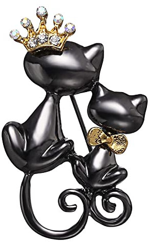 Inateannal Strass Katze Brosche Pin Schwarz Kitty Emaille Pin Niedlich Tier Kristall Brosche Blumenstrauß Hochzeit Brautschmuck Für Frauen Mädchen