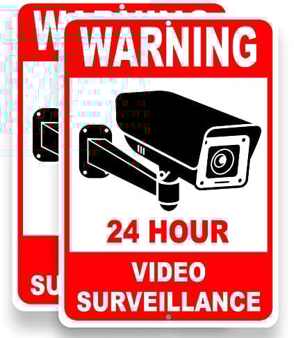 2 PC Video Surveillance Sign - 10x7 inches Aluminum Smile Your on Camera Signs