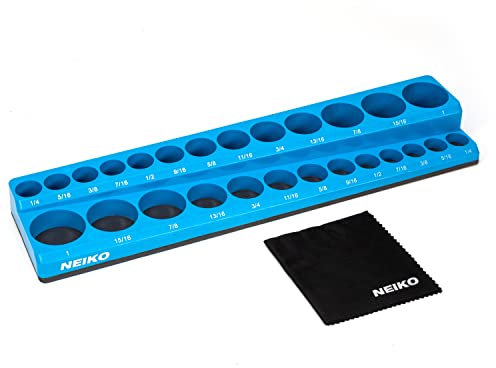 NEIKO 03972A Magnetic Socket Holder 3/8-Inch Drive 1/4-1 Inch Tray for Short & Deep SAE Sleeves Metric Sleeve Organizer Tool Box Organizer, Anti-Scratch, High Visibility