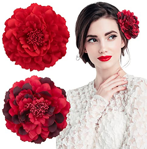 BOFUNX 2pcs Fiori per Capelli Donna Fermagli Fiori per Capelli Spilla Fiori Accessori Capelli Peonia Flamenco per Ragazze Donna Matrimonio Sposa Nozze Carnevale