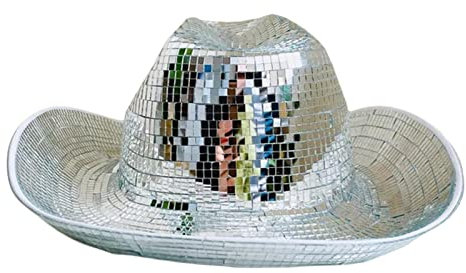 Ditanpu Cowboy-Glitzerhut, Disco Kugel Cowboyhut, Disco- Pailletten Hut, Neon Glitzer Cowgirl Hüte, Einfach Zu Tragen, Nimmt Sehr Wenig Platz Ein Und Ist Verstauen (silbrig A), 34.5x31.5x12.5cm