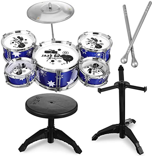 Toyvian Conjunto De Batería De Jazz Conjunto Para Niños Pequeños Con Taburete Conjunto De Instrumentos Musicales Educativos Juego De Batería Para Niños Juego