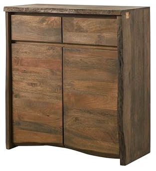 MASSIVMOEBEL24.DE | Pure Mango Highboard aus Massivholz #101 | aus Mangoholz - braun geölt | 100x48x111 cm | 2 Fächer & 2 Schubladen | Hochkommode, Hochschrank