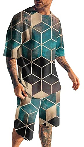 XTBFOOJ Herren Sommer Atmungsaktives Anti-Falten Zweiteiliges Atmungsaktives Volumen T-Shirt Shorts Set Stecknadel Anzug Sportbekleidung Trainingsanzug Herren Klamotten Herren Männer Jogginganzug