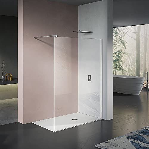 GRANDVERRE Paroi de douche 160x200 en verre 8mm transparent anti-calcaire avec barre de fixation chromée