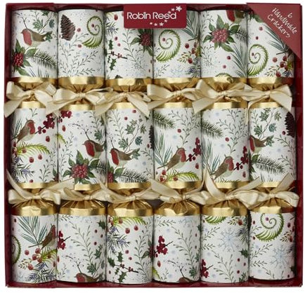 Crackers Ltd Set of 6 festiver robins Christmas Crackers with satin ribbons