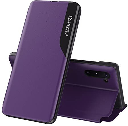 QIWEIQING Compatibile con Samsung Galaxy Note 10+ Custodia Bookstyle Specchio Design Clear View Stand Full Body Protettiva Bumper Flip Folio Copertura per Galaxy Note 10 Plus. Purple QH3